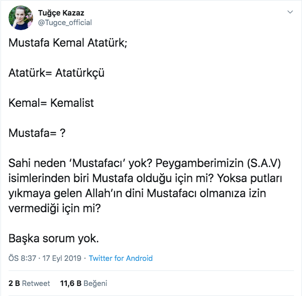 Tuğçe Kazaz' beyin yakan Atatürk sorusuyla sosyal medyada infial yarattı