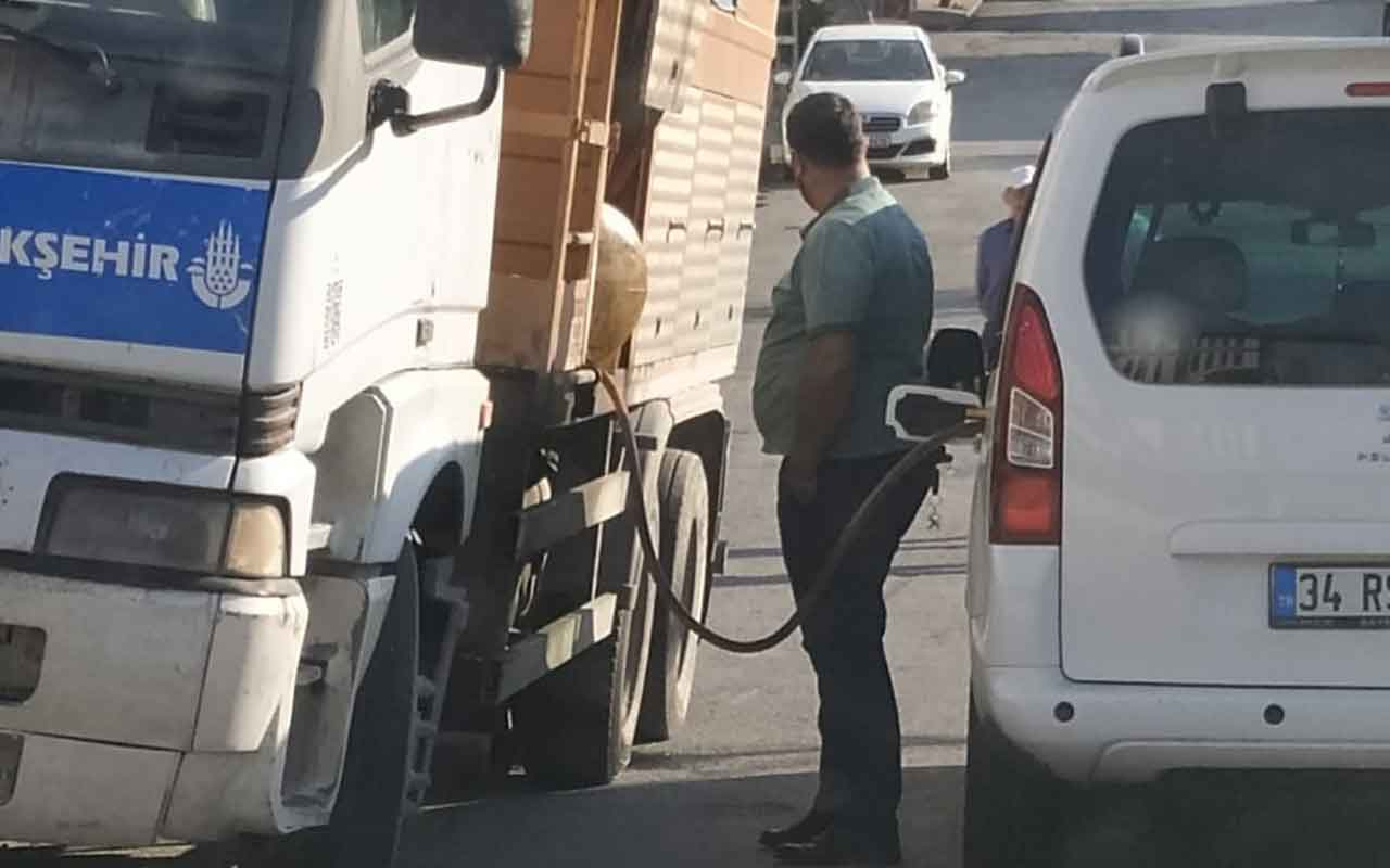 İBB kamyonundan yakıt çalan adamın videosu