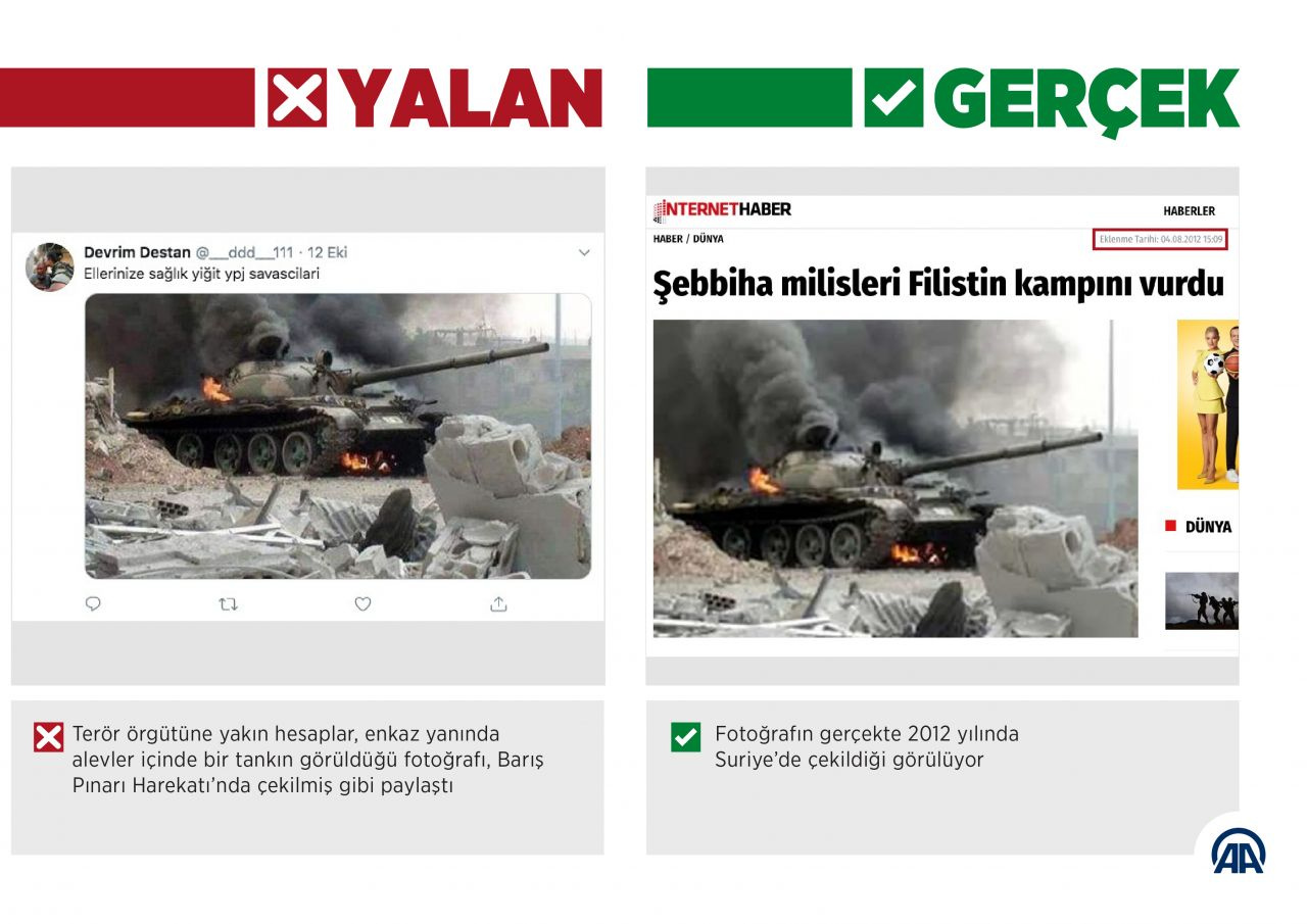 Barış Pınarı Harekatı aleyhine 'yanan askeri araç' fotoğraflarıyla manipülasyon