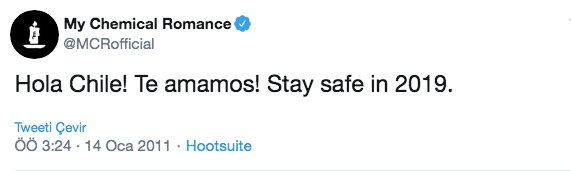 My Chemical Romance'ın 8 yıl önce Şili için attığı mesaj sosyal medyayı karıştırdı
