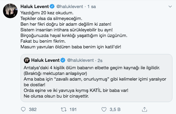 Haluk Levent'ten Antalya yorumu: Masum yavruları öldüren baba benim için katil’dir!