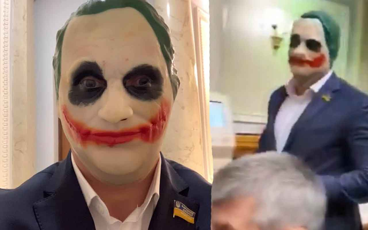 Ukrayna’da bir milletvekili parlamentoya Joker maskesiyle geldi