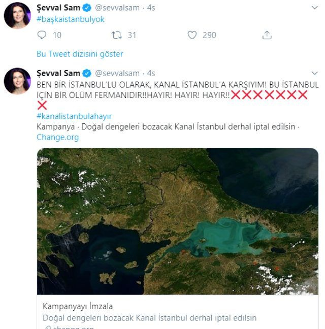 Şevval Sam'dan Kanal İstanbul Projesi paylaşımı "Ölüm fermanıdır..."