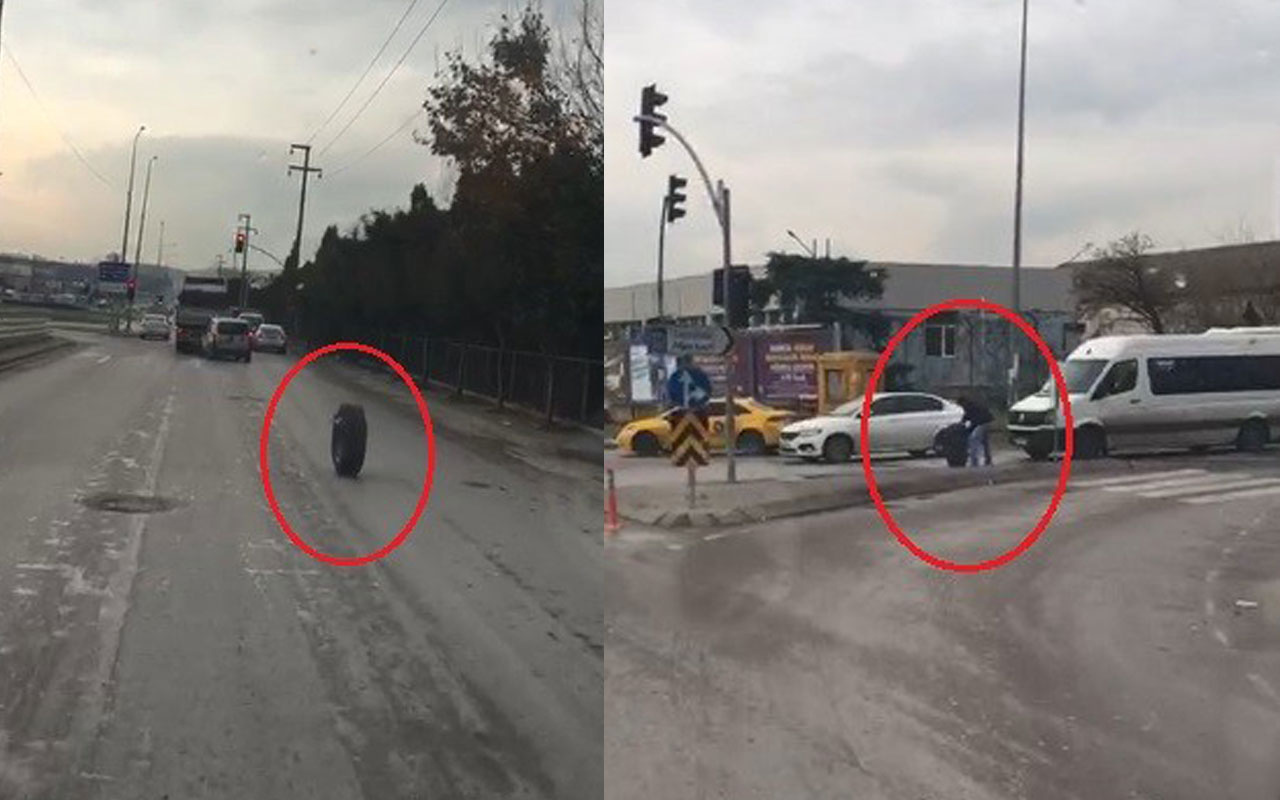 Kamyondan fırlayan tekerlek metrelerce ilerledi! Böyle durdurdular