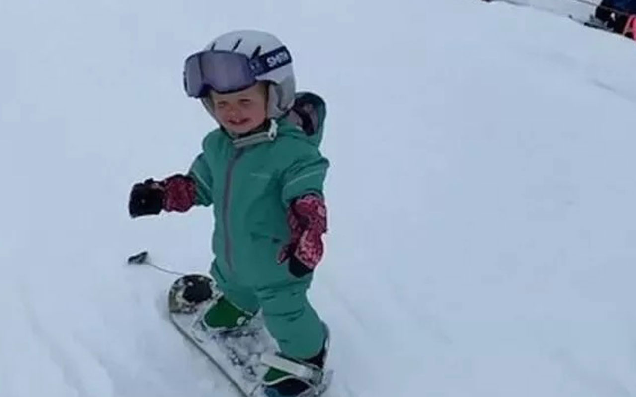 Küçük kızın snowboard videosu sosyal medyada viral oldu