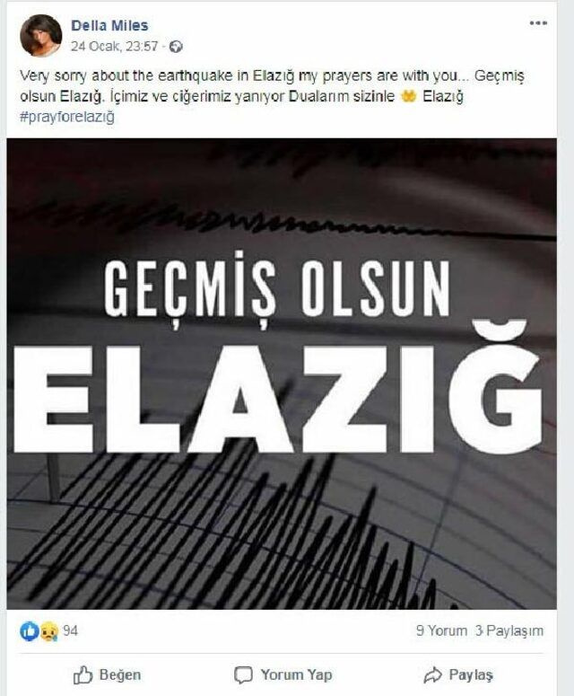 Amerikalı şarkıcı Della Miles depremzedelere destek verdi gönüllü sahne alacak