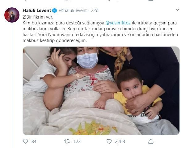 Haluk Levent'ten sahte kanser hastası kadına yollanan paralar için takdirlik hamle