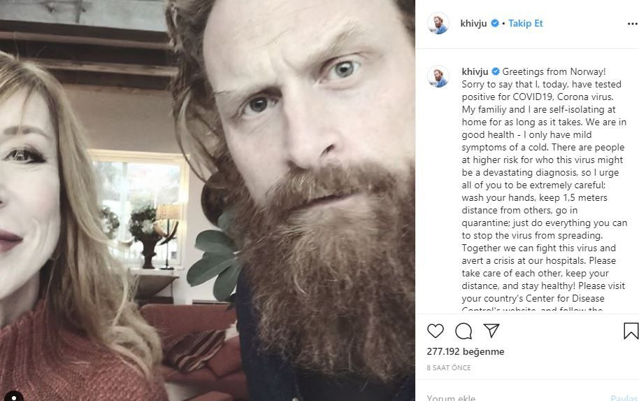 Game Of Thrones yıldızı Tormunt Kristofer Hivju Covid-19'a yakalandı!