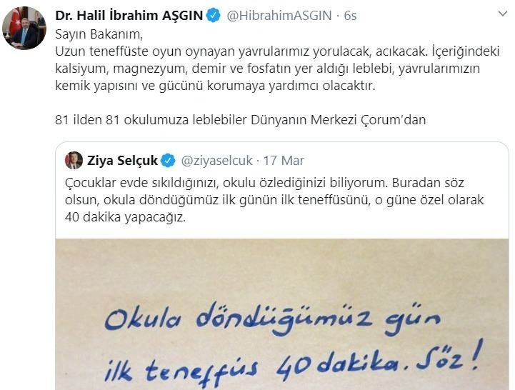 Milli Eğitim Bakanı Ziya Selçuk'un 40 dakika teneffüs paylaşımı ile başladı
