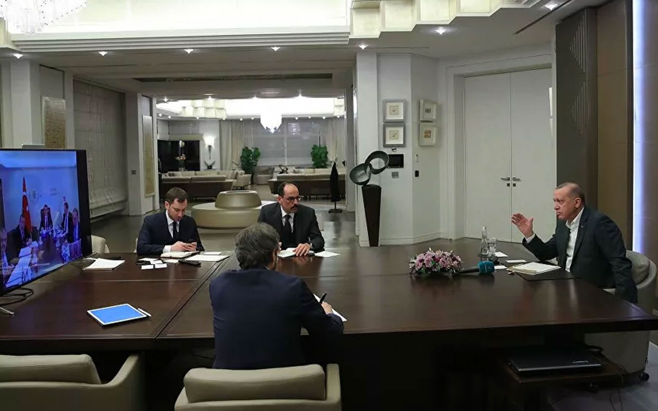 Cumhurbaşkanı Erdoğan koronavirüs önlemlerini bakanlarla telekonferans ile görüştü