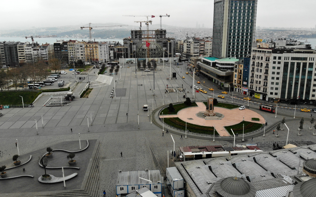 Taksim ve İstiklal'de koronavirüs sessizliği! Havadan görüntülendi