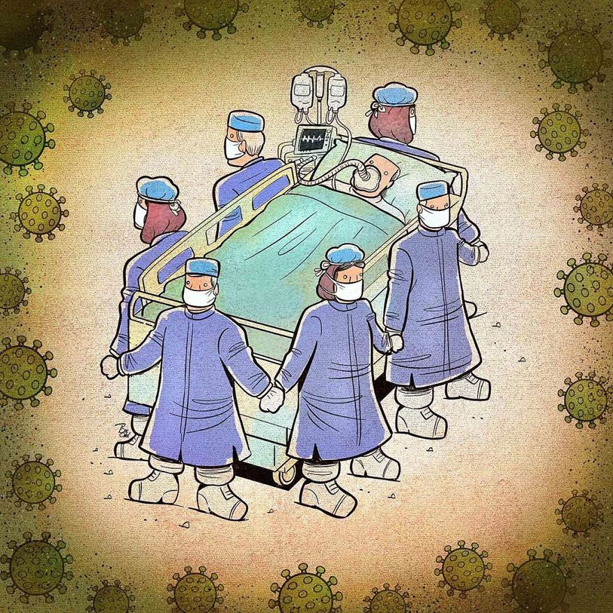 İranlı sanatçı doktorların Coronavirüs ile savaşını böyle resmetti!