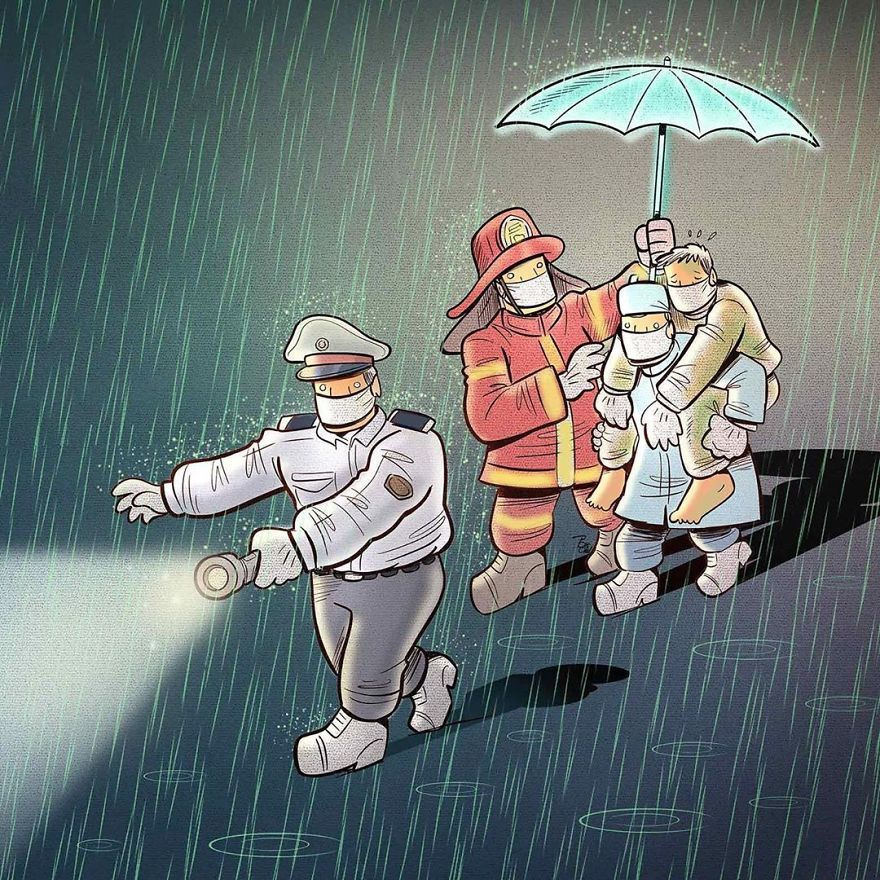 İranlı sanatçı doktorların Coronavirüs ile savaşını böyle resmetti!