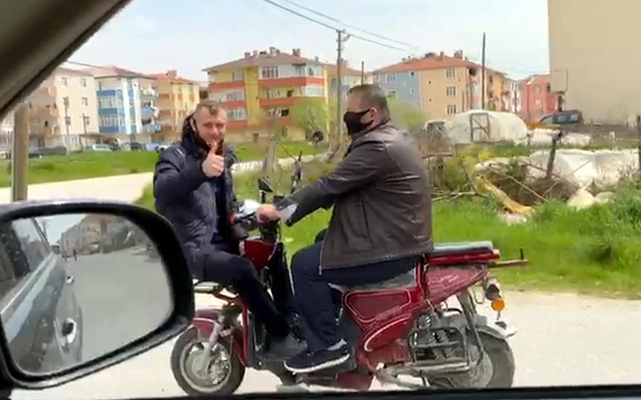 Tekirdağ'da motosiklet üzerinde sosyal mesafeye çözüm