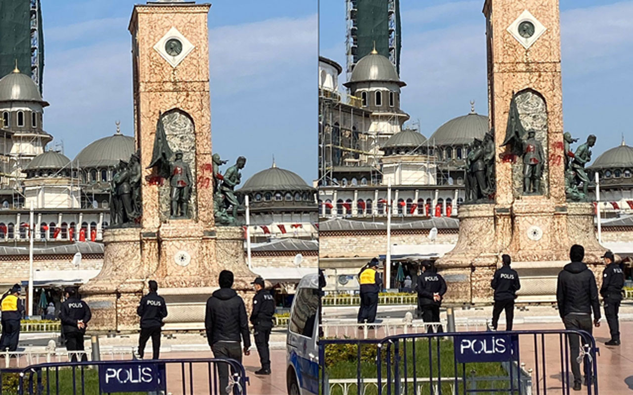 Taksim Meydanı'ndaki Cumhuriyet Anıtı'na boyalı saldırı!