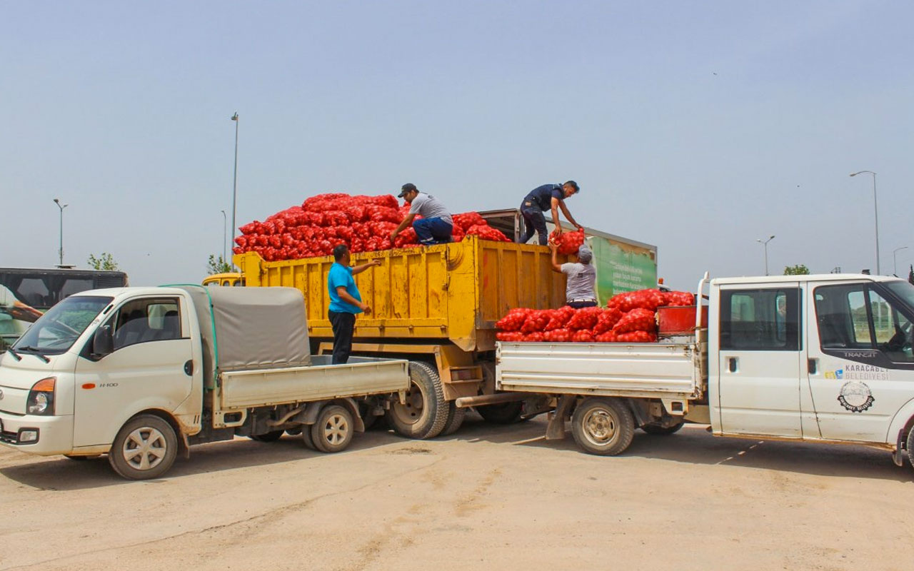 Bursa'da hayırsever çiftçi vatandaşa 100 ton soğan dağıttı