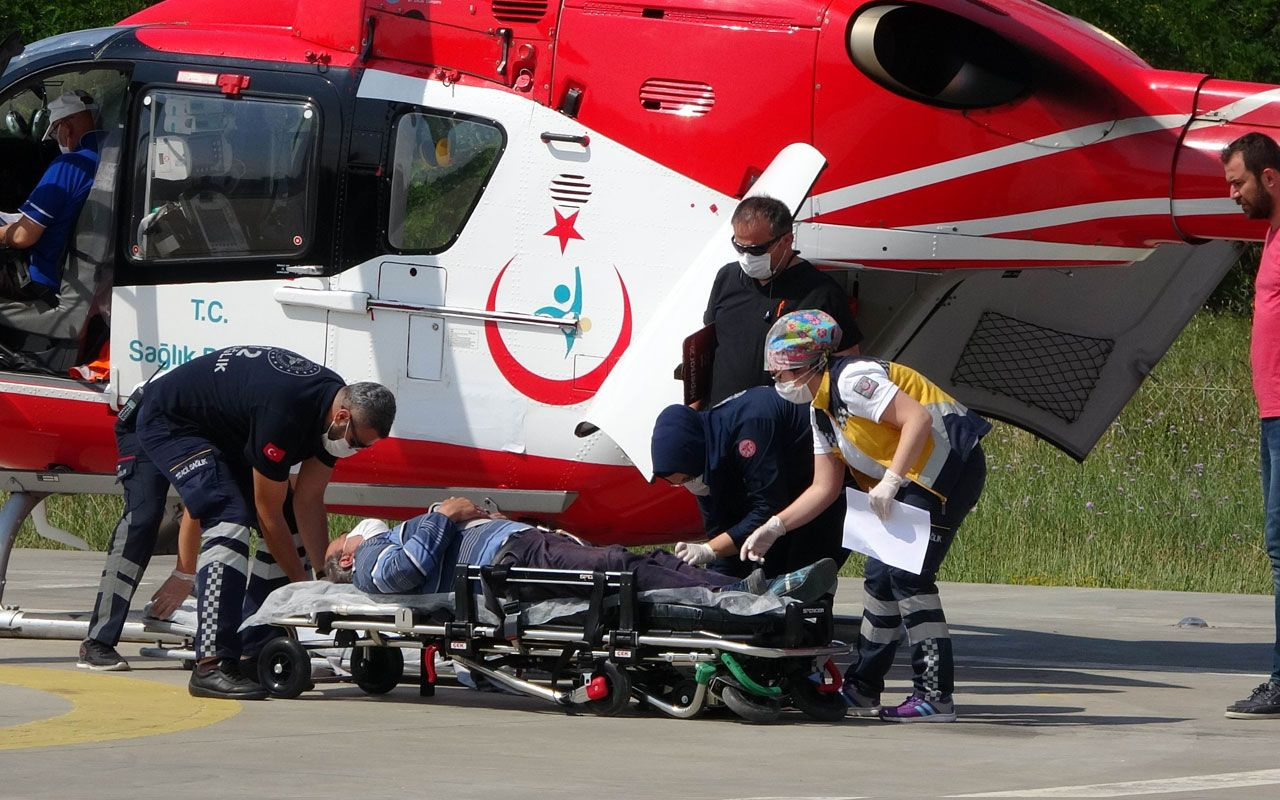 Samsun'da felç geçiren garsonun imdadına ambulans helikopter yetişti!