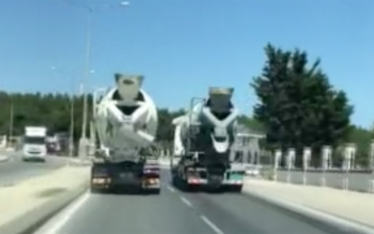 İstanbul'un trafik canavarları! Beton mikserleri trafikte yarış yaptı işte o anlar