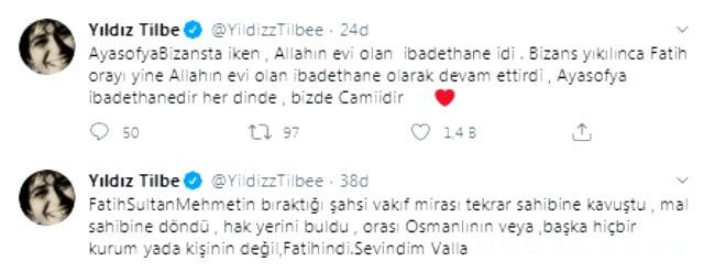 Yıldız Tilbe Twitter'dan yaptığı Ayasofya paylaşımıyla beğenileri kaptı