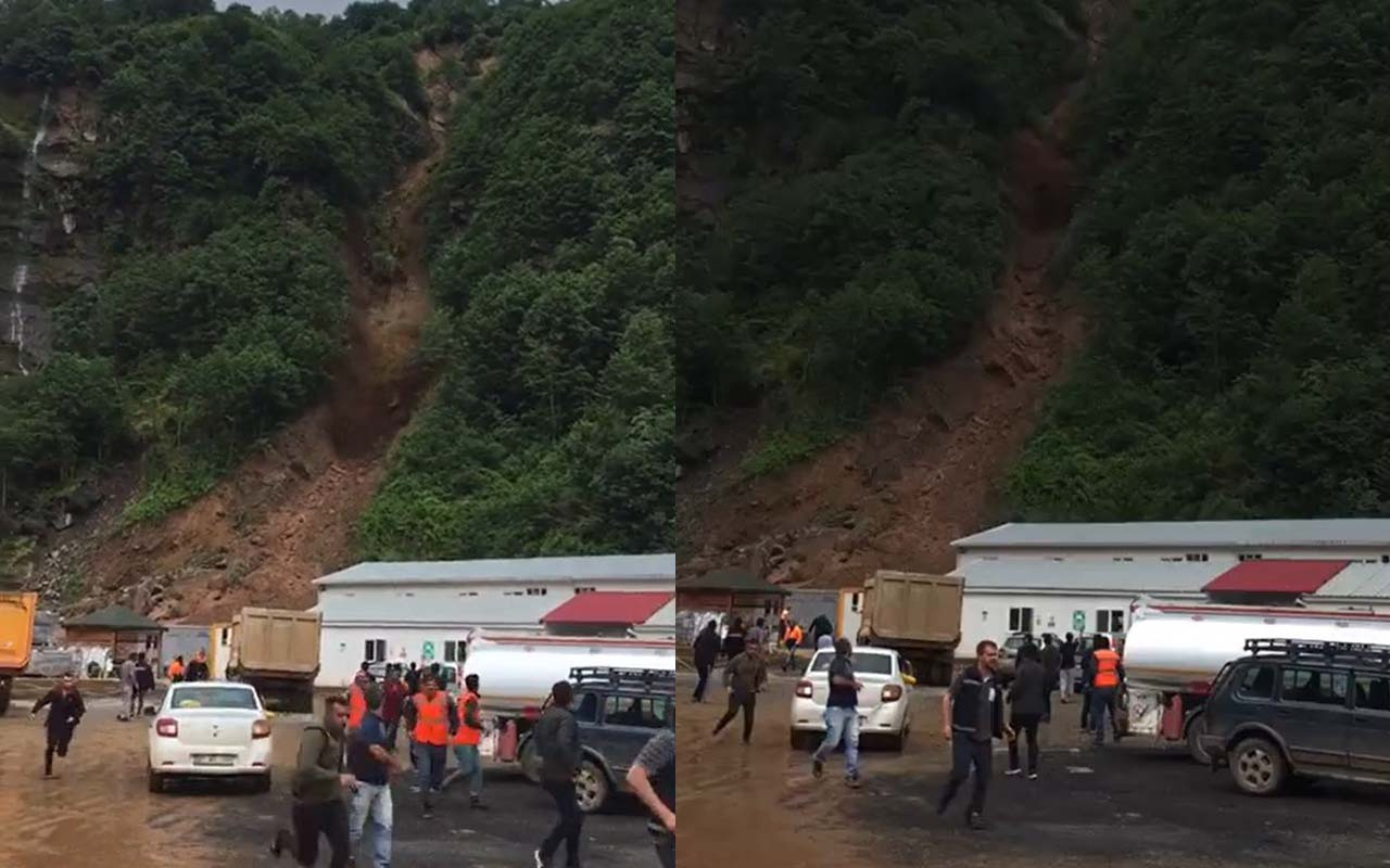 Rize'de korku dolu anlar! Heyelan ve işçilerin yaşadığı panik saniye saniye kamerada