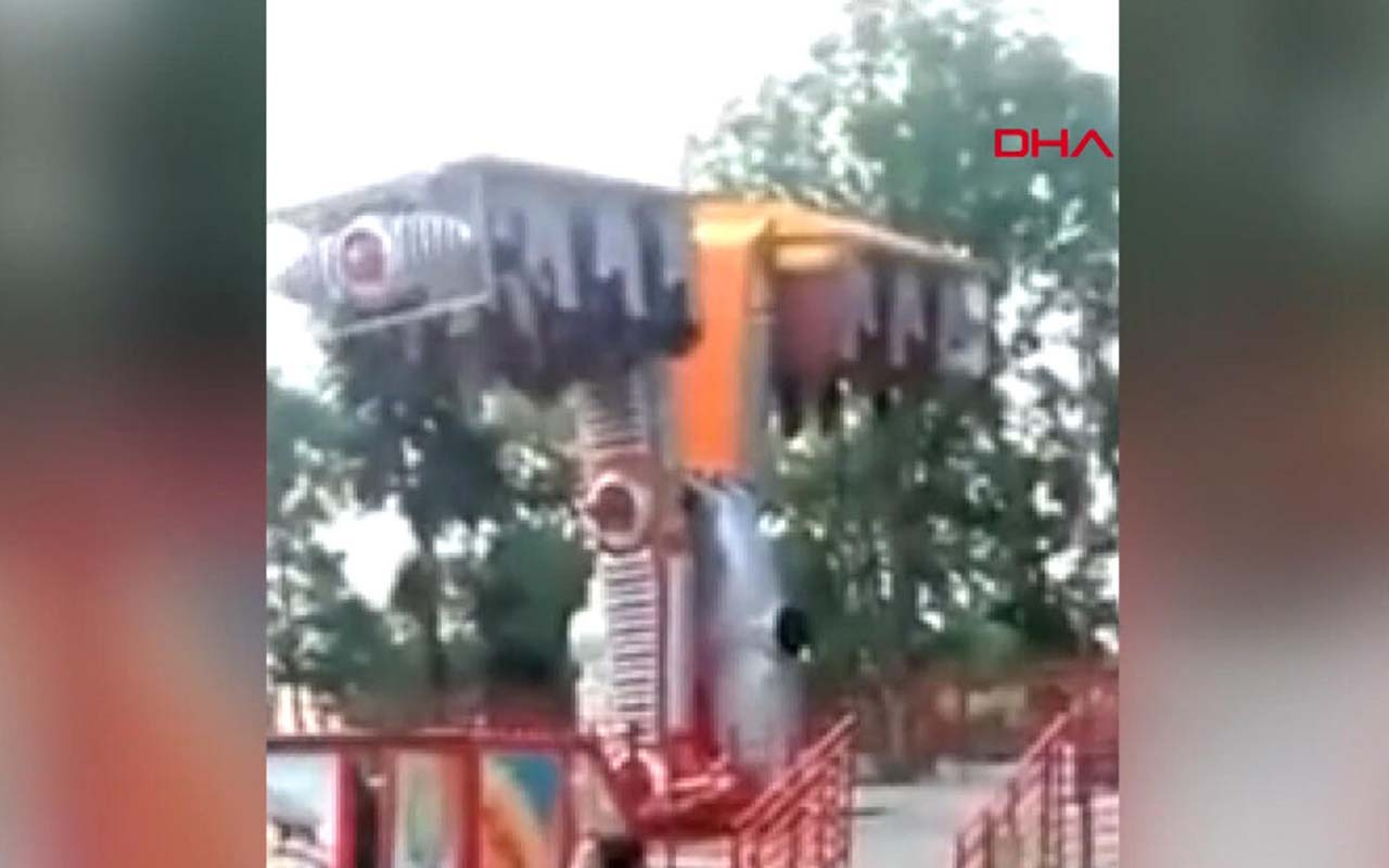 Lunaparkta korku dolu dakikalar! 8 metre yükseklikte askıda kaldılar