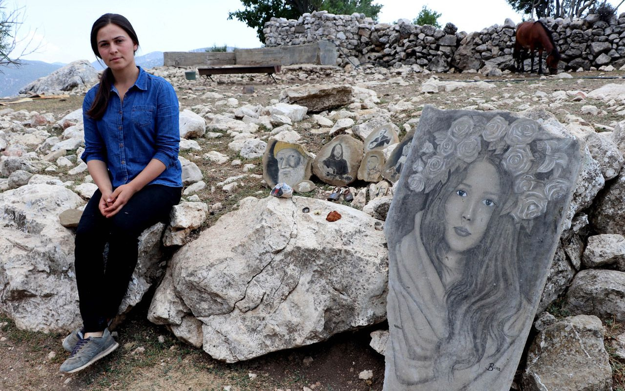 Çoban ressam Büşra Öğüt Burdur'da daga taşa olağanüstü işler yaptı