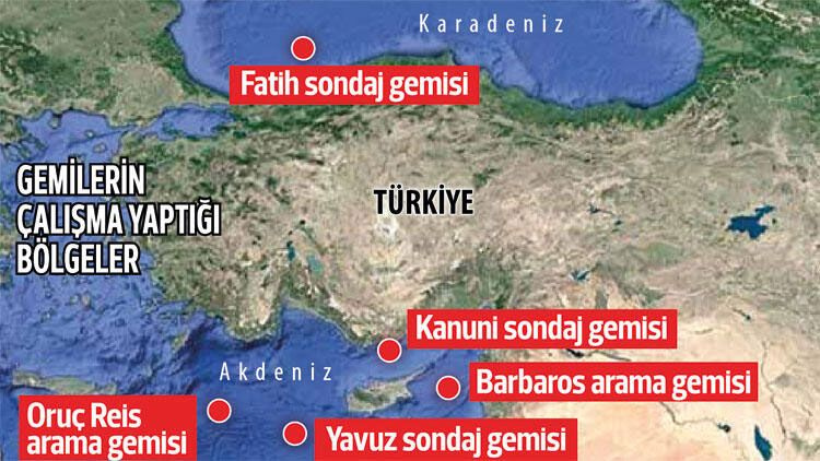 Türkiye'nin 5 gemisi Karadeniz ve Akdeniz'de fersah fersah petrol ve doğalgaz eriyor