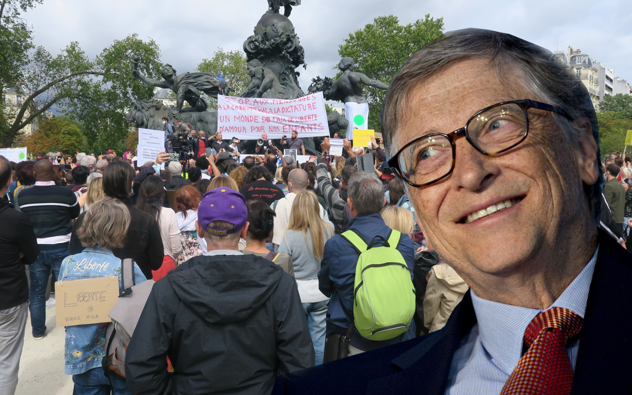 Fransa'da 'maske' protestosunda hedef Bill Gates! Gelecekteki köleleri yapmak içindir