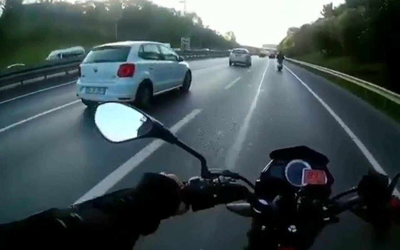 TEM Otoyolu’nda motosikletlinin ölümden döndüğü anlar kamerada