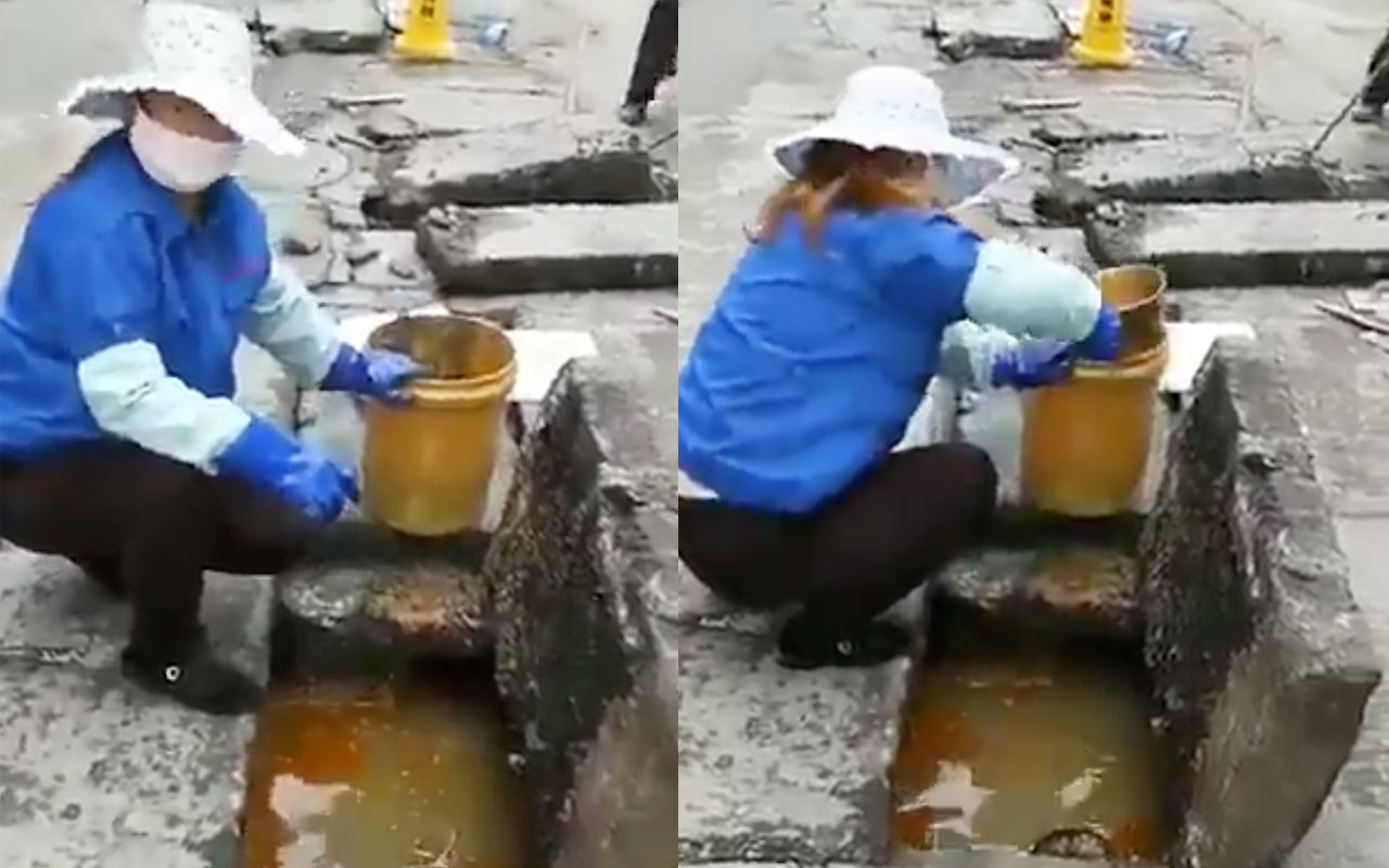 Çin'den mide bulandıran görüntü! Kanalizasyondan topladıkları yağla yemek yapıyorlar
