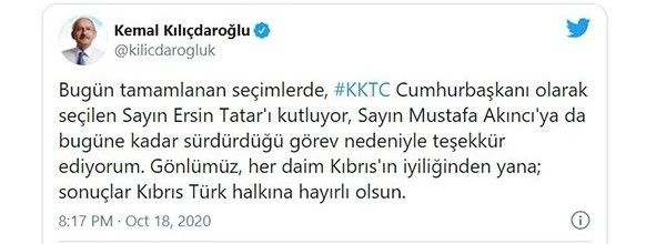 Türk siyasetçilerden Ersin Tatar'a tebrik yağdı