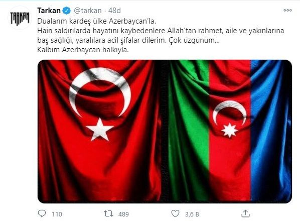 Tarkan'dan Azerbaycan için anlamlı paylaşım: "Kalbim Azerbaycan halkıyla"