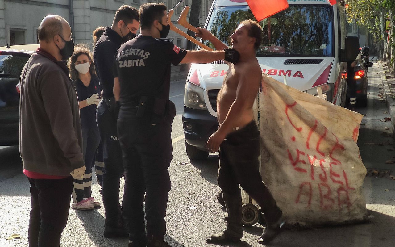 Beşiktaş'ta baygın kağıt toplayıcısı ayılınca dehşeti yaşattı! Sağlıkçılara saldırdı