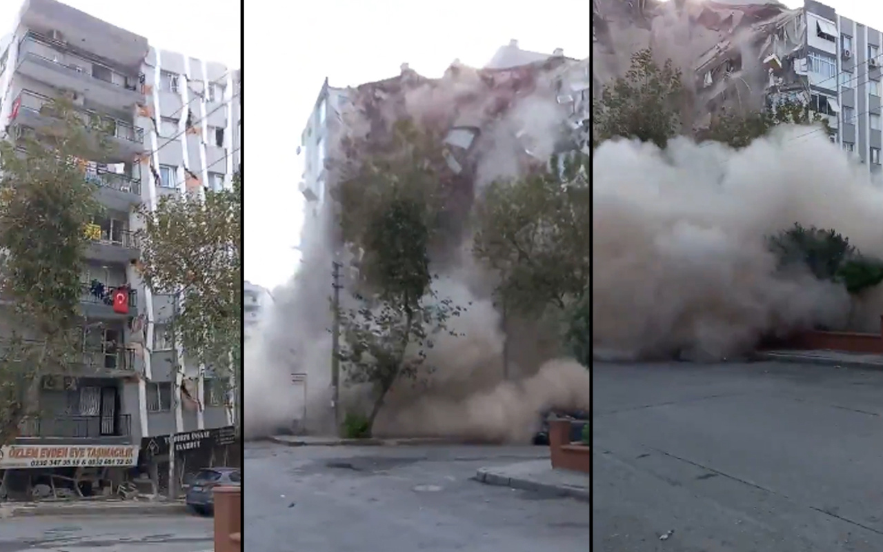 İzmir'de deprem sonrası 8 katlı bina çöktü! İşte o anlar