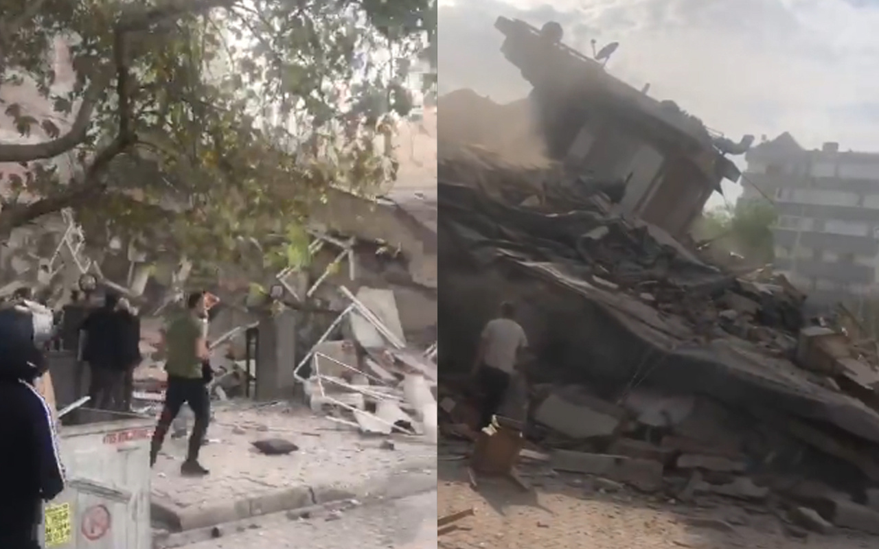 İzmir'de depremde bina çöktü! Enkaz başında yürek yakan feryatlar
