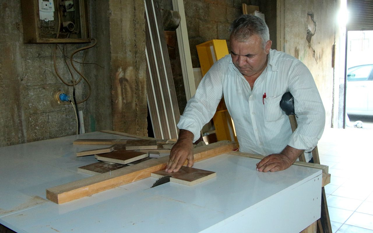 Adana'da engelli marangoz ustası başardı! 15 bin liralık makineyi 300 liraya mal etti