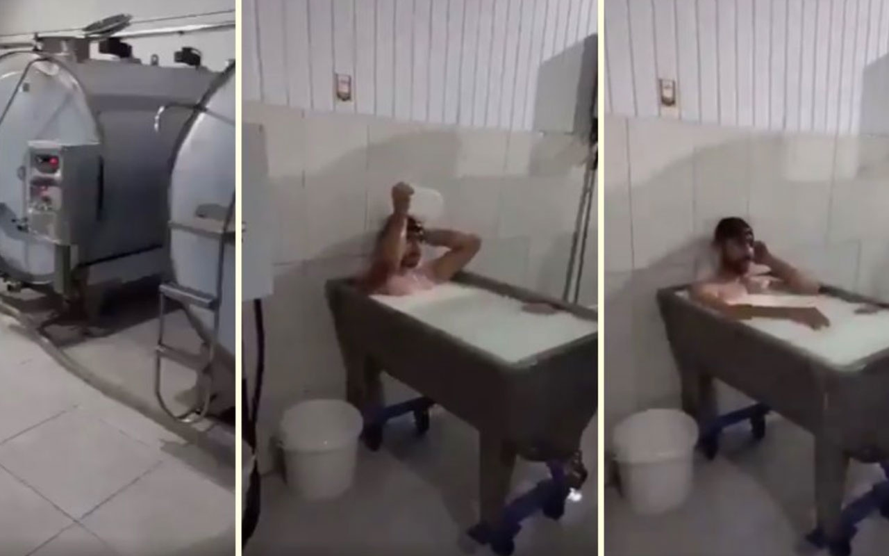 Konya'da süt fabrikasında teknenin içinde süt banyosu yaptı