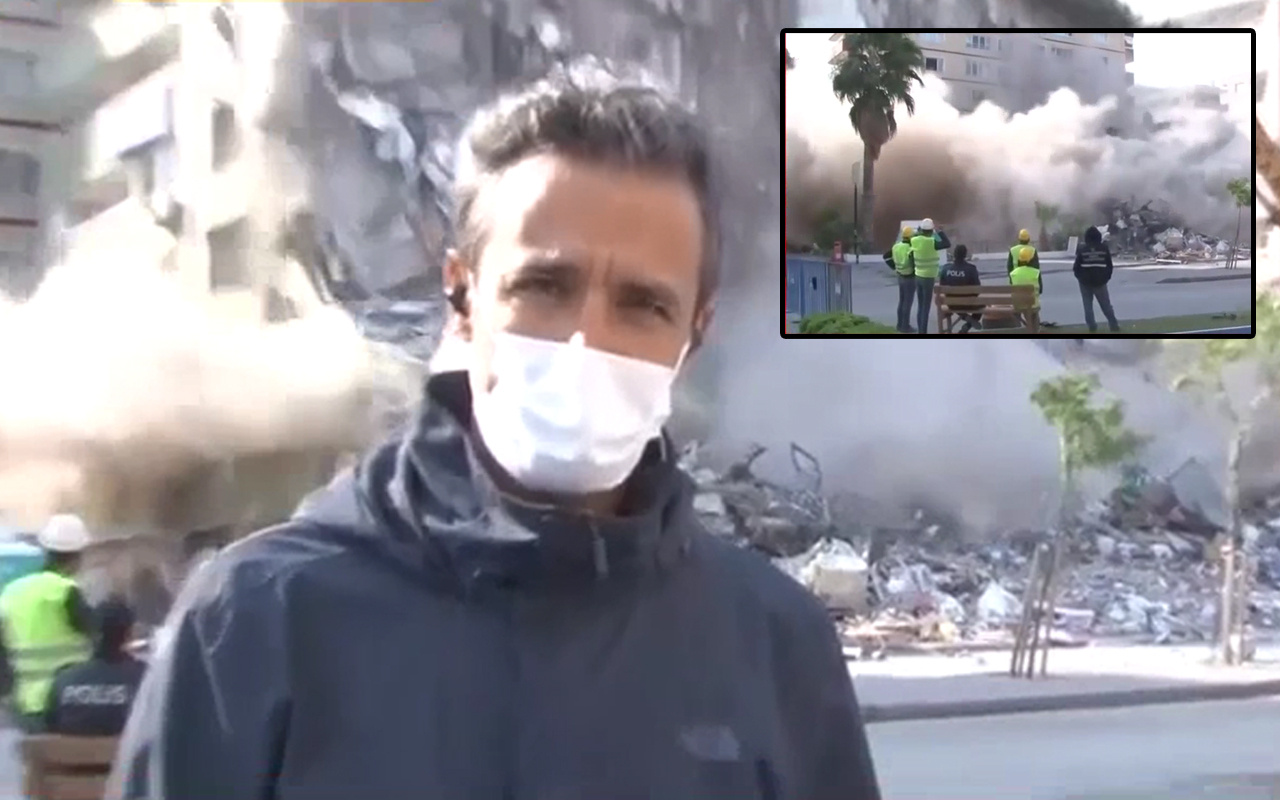 İzmir'de NTV muhabiri anons çekerken bina yıkıldı! İşte o anlar