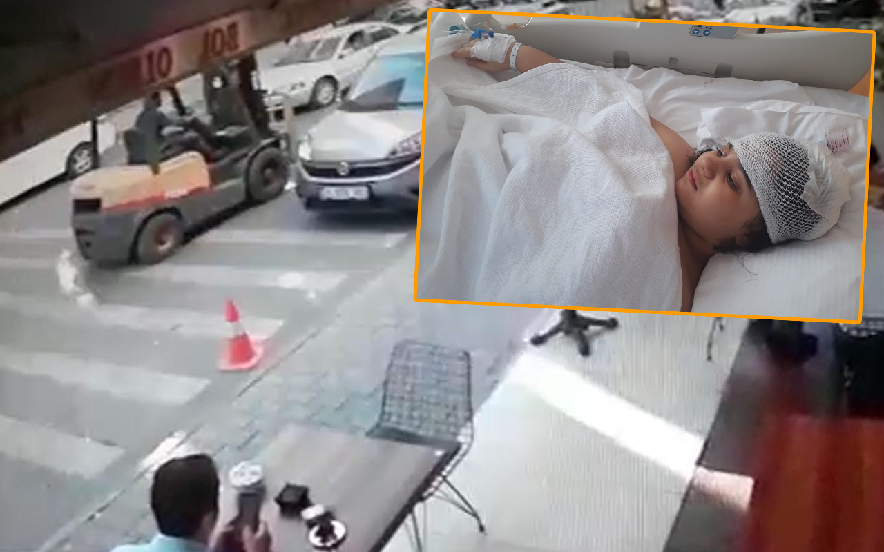 İstanbul'da trafiğe çıkması yasak forkliftin 9 yaşındaki kıza çarpma anı kamerada