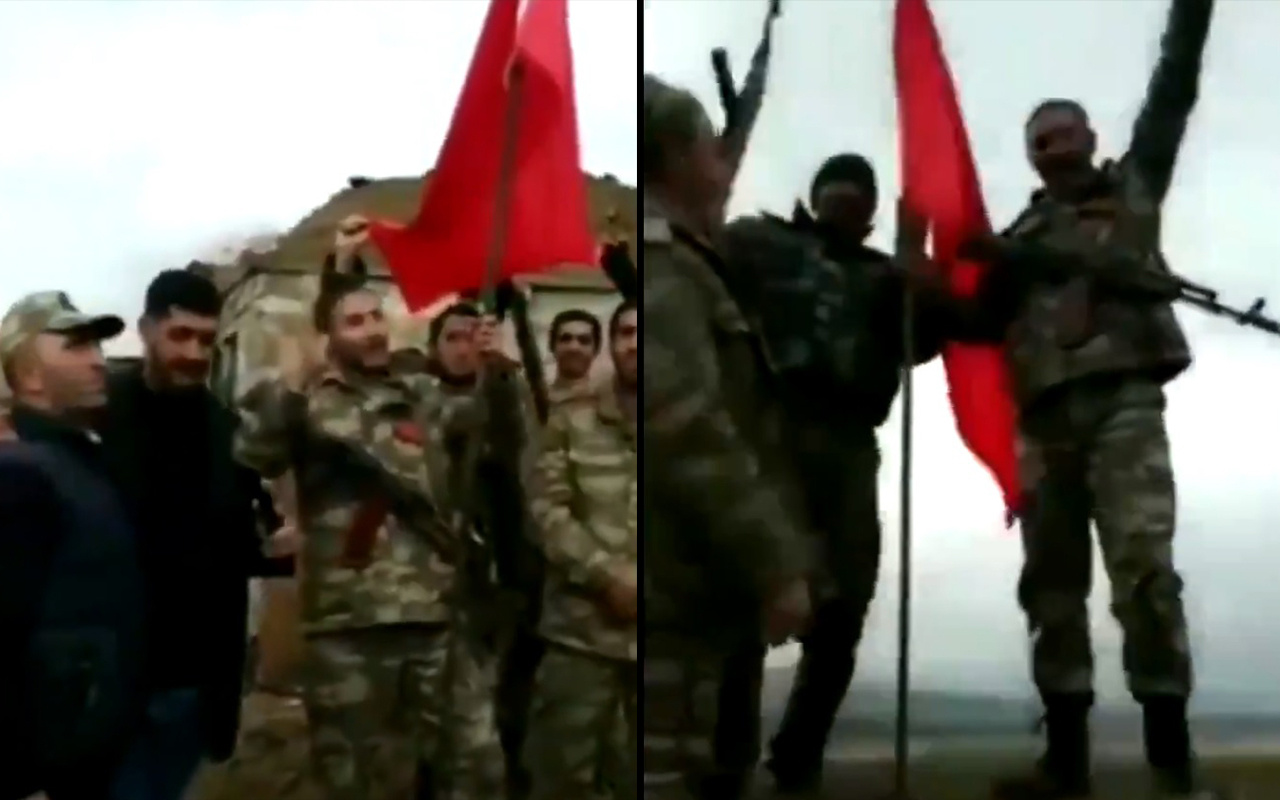 Azerbaycan ordusu Türk bayrağını Karabağ'a dikti