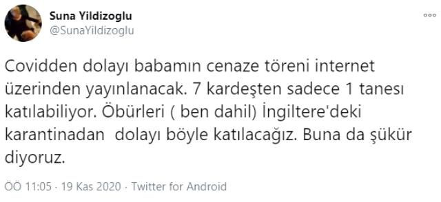 Suna Yıldızoğlu babasının cenazesine internet üzerinden katılacak