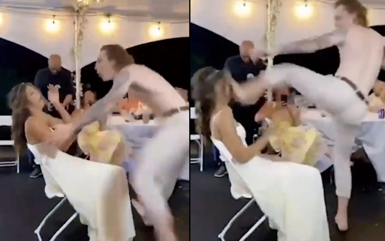 Düğünde şok eden görüntü! Karısına tekme attı sosyal medyada olay oldu