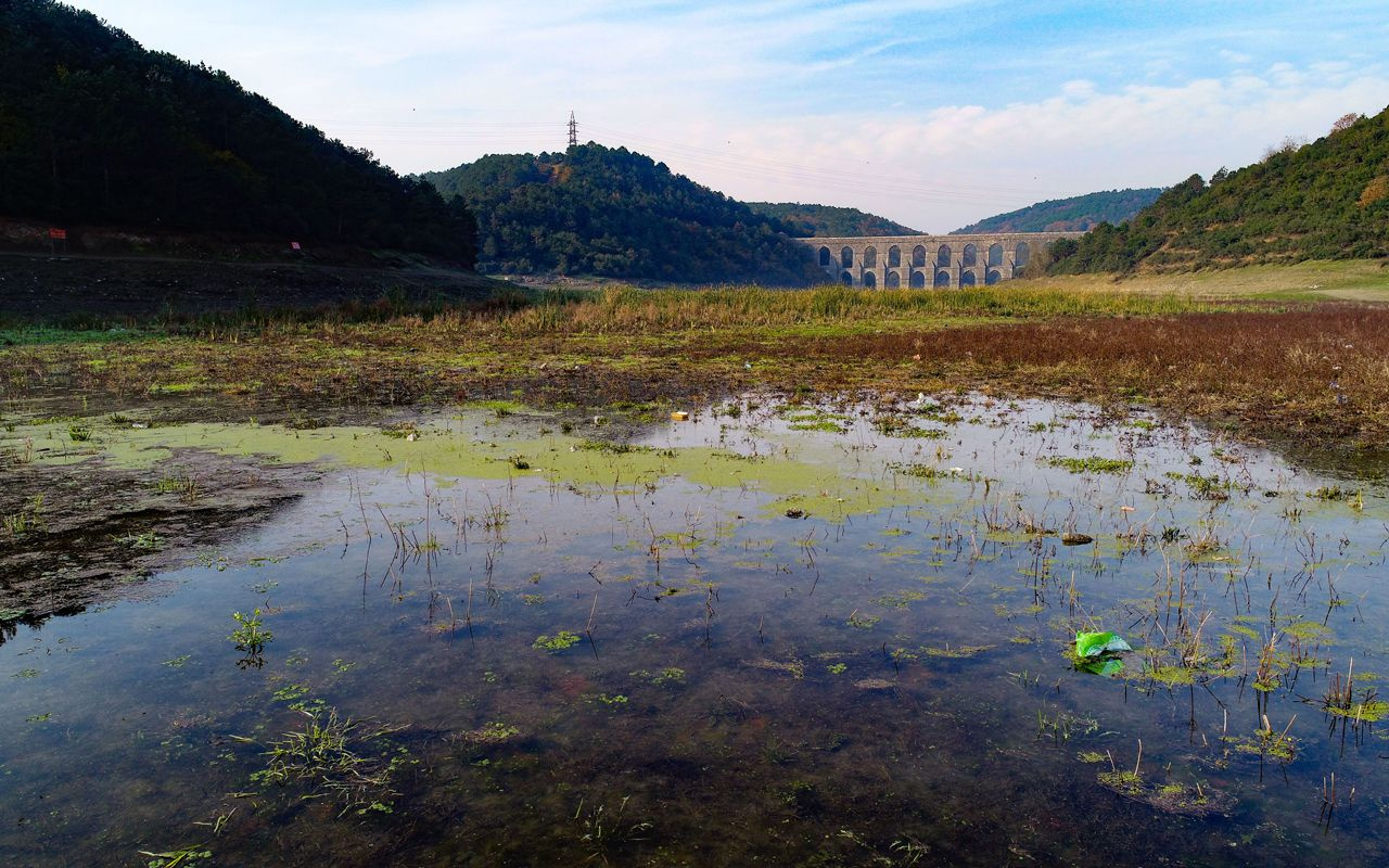 Alibeyköy Barajı'nda su seviyesi düştü Mimar Sinan'ın eseri daha görünür hale geldi