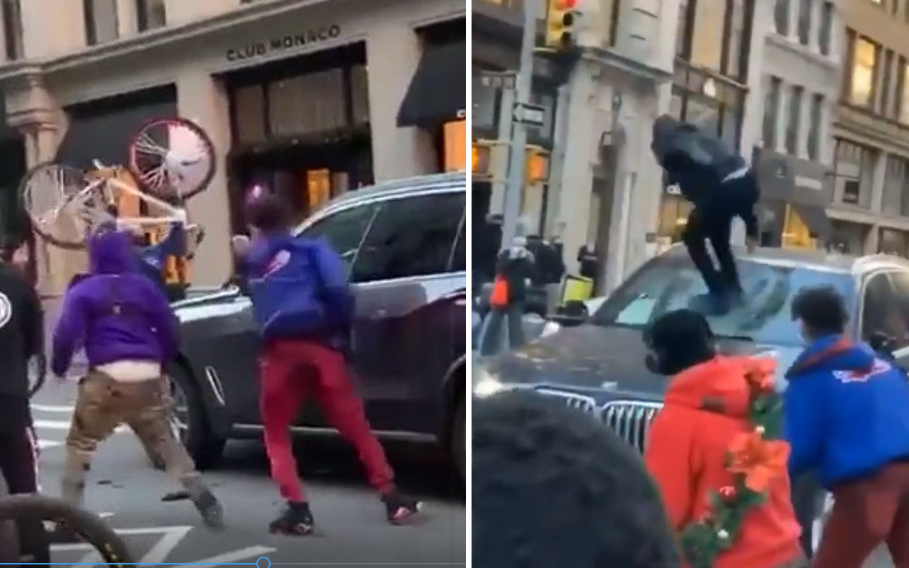 ABD New York'ta arabaya saldıran bisikletli çete kamerada