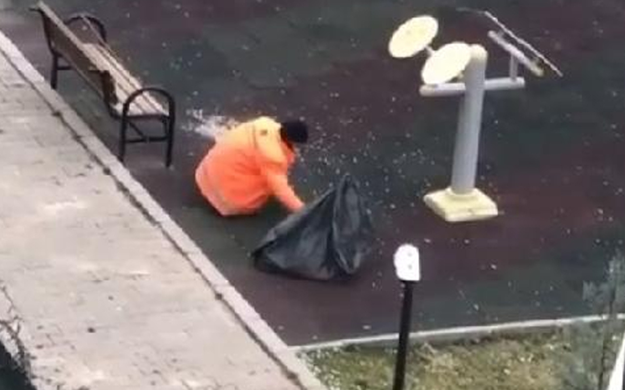 Herkesin takdiri topladı! Aksaray'da temizlik görevlisinin görüntülerine beğeni yağdı