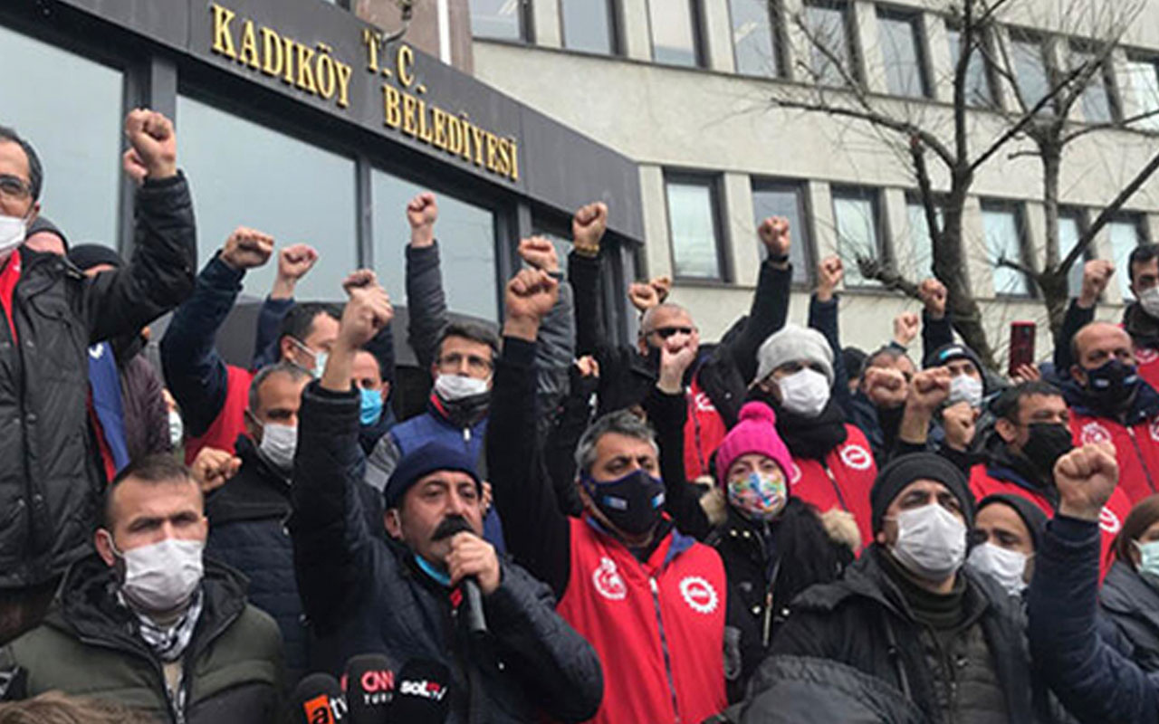 Kadıköy Belediyesi’nde grev yapan işçilerden İBB ekiplerine tepki