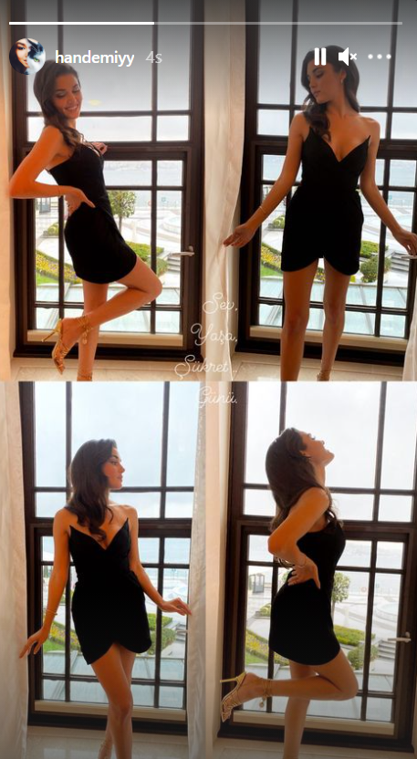 Hande Erçel mini siyah elbisesiyle sosyal medyada gündem oldu