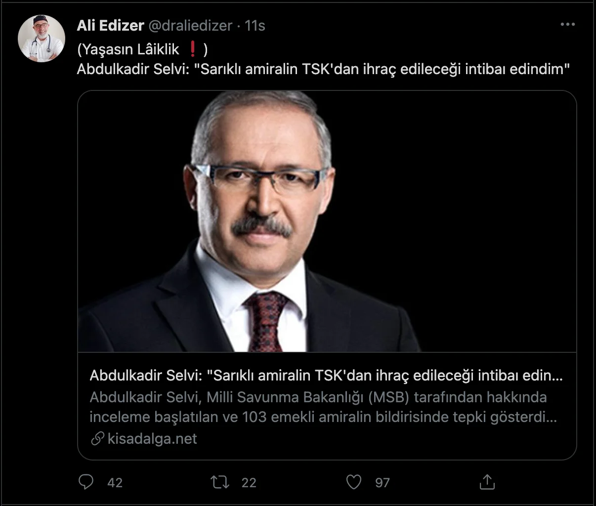 GATA'dan atılan Ali Edizer'den 'sarıklı amiral' Mehmet Sarı'ya tam destek! GATA'dan atılan Ali Edizer'den 'sarıklı amiral' Mehmet Sarı'ya tam destek!