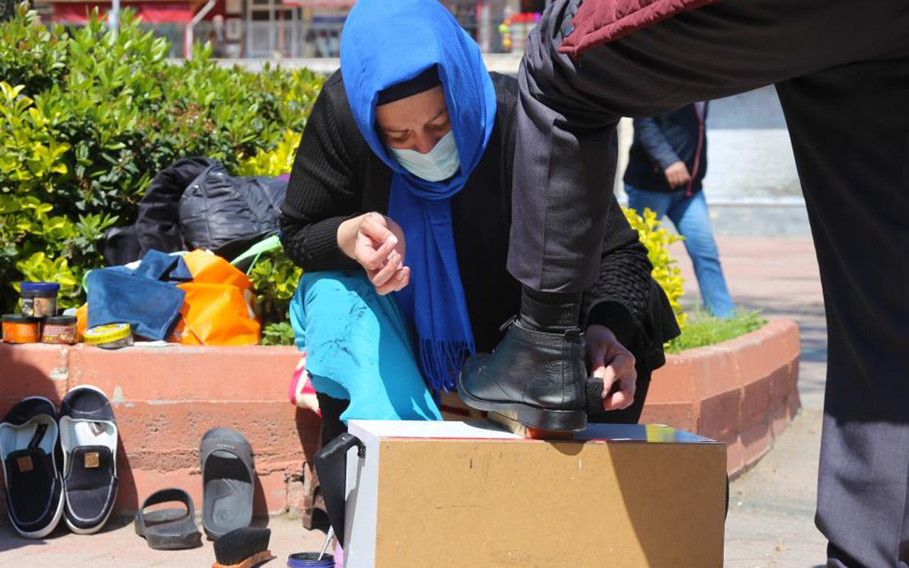 Kocaeli'de fedakar anne ayakkabı boyamak zorunda kaldı erkeklerin yüzde 50'si yadırgadı