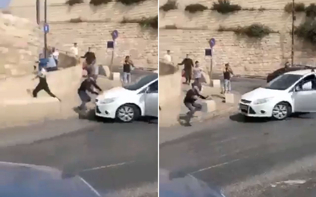 Mescidi Aksa önünde Yahudi sürücü Filistinli göstericiyi aracıyla böyle ezdi